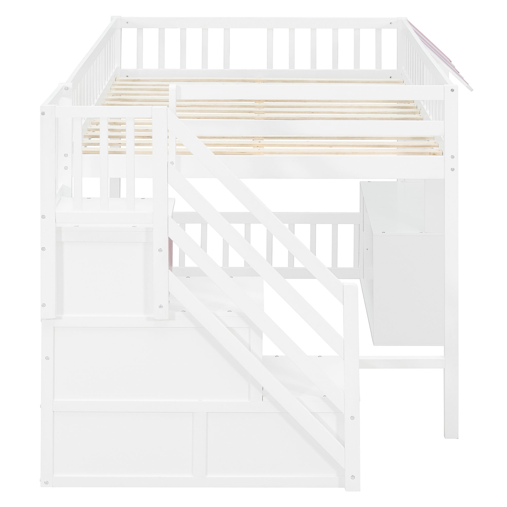 Full Size Loft Bed with Storage Steps, LED Light, Under Bed Cabinets