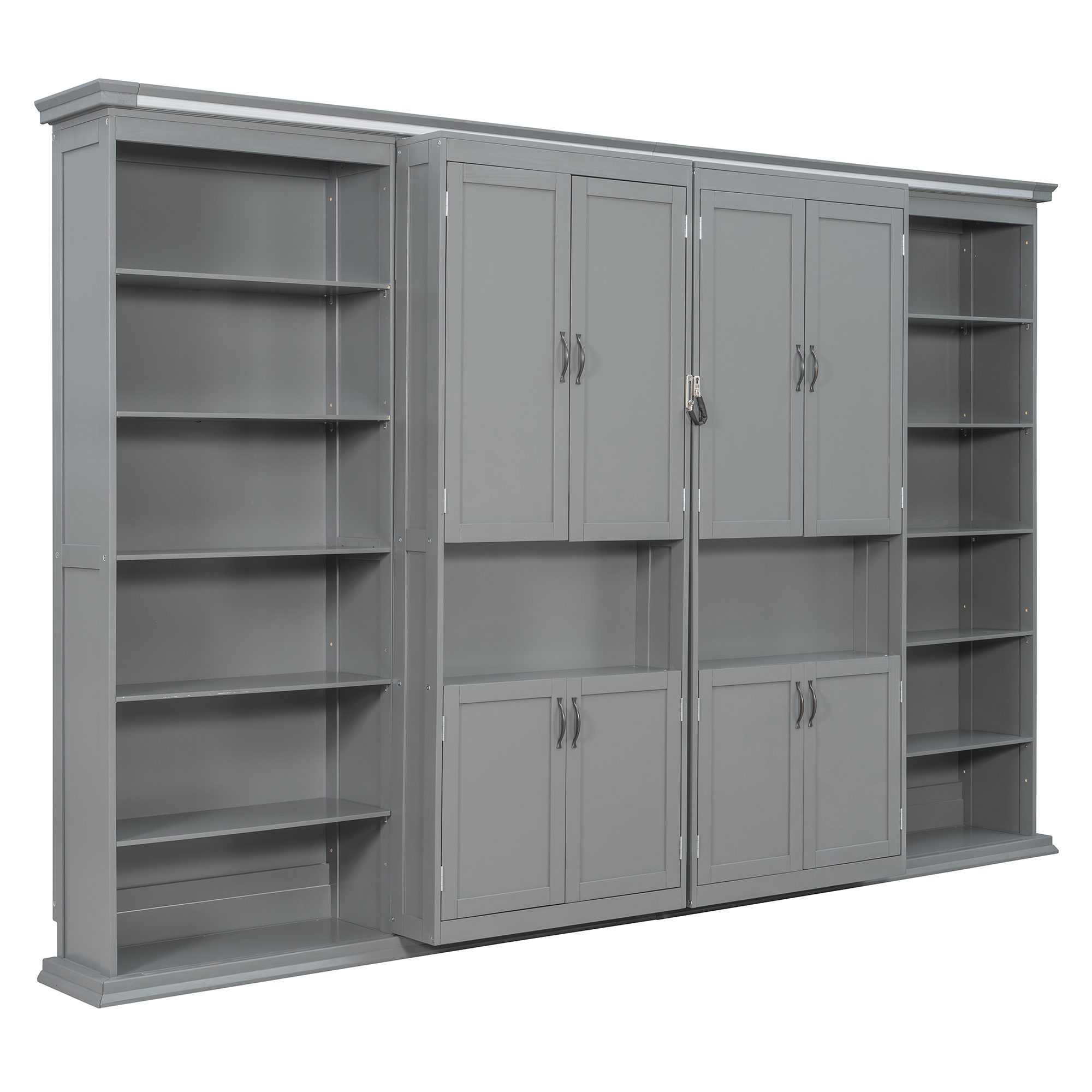 Queen-size Murphy Bed with Dual Sliding Storage Cabinets