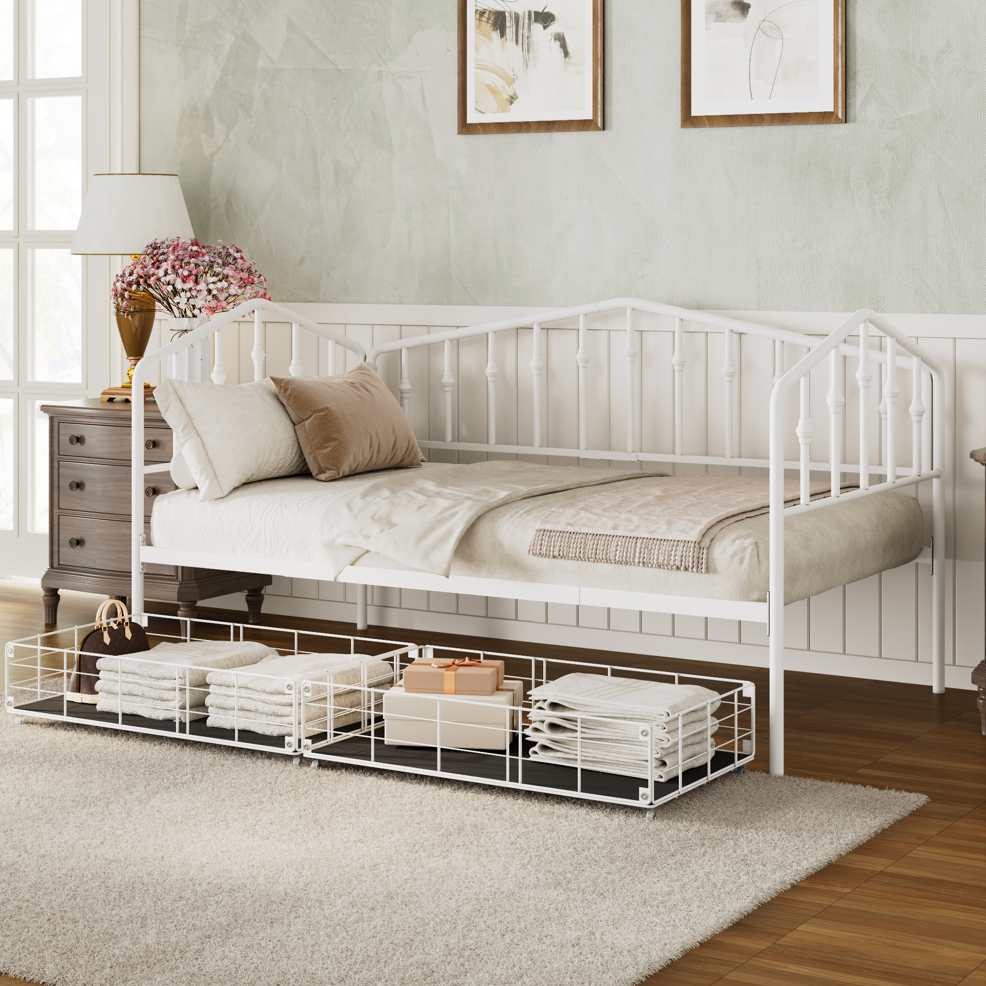 Twin Size Stylish Metal Daybed with 2 Drawers