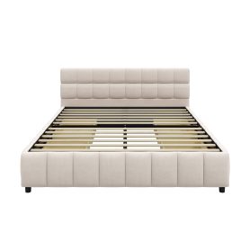 Queen Size Upholstered Platform Bed Frame with 4 Storage Drawers