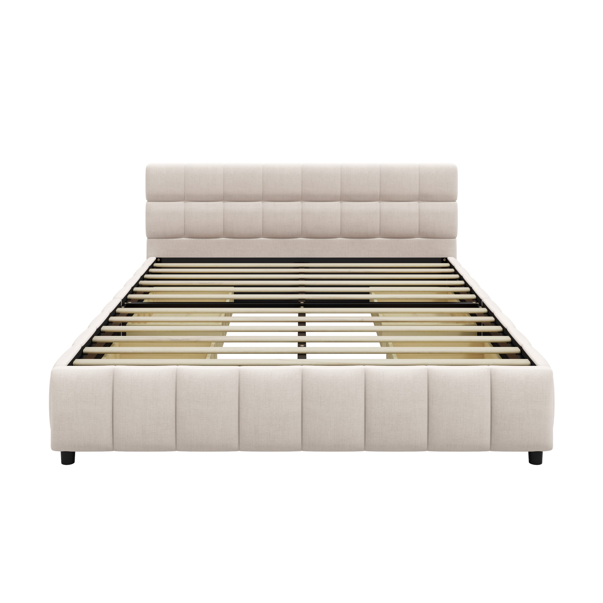 Queen Size Upholstered Platform Bed Frame with 4 Storage Drawers