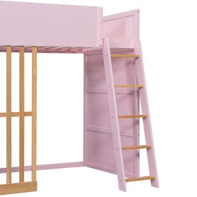 Twin Size Wooden High Sleeper Loft Bed with Ladder and Storage Shelves
