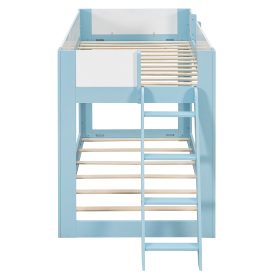 Twin Size Low Convertible Bunk Bed With Reversible Ladder And Safety Guardrails