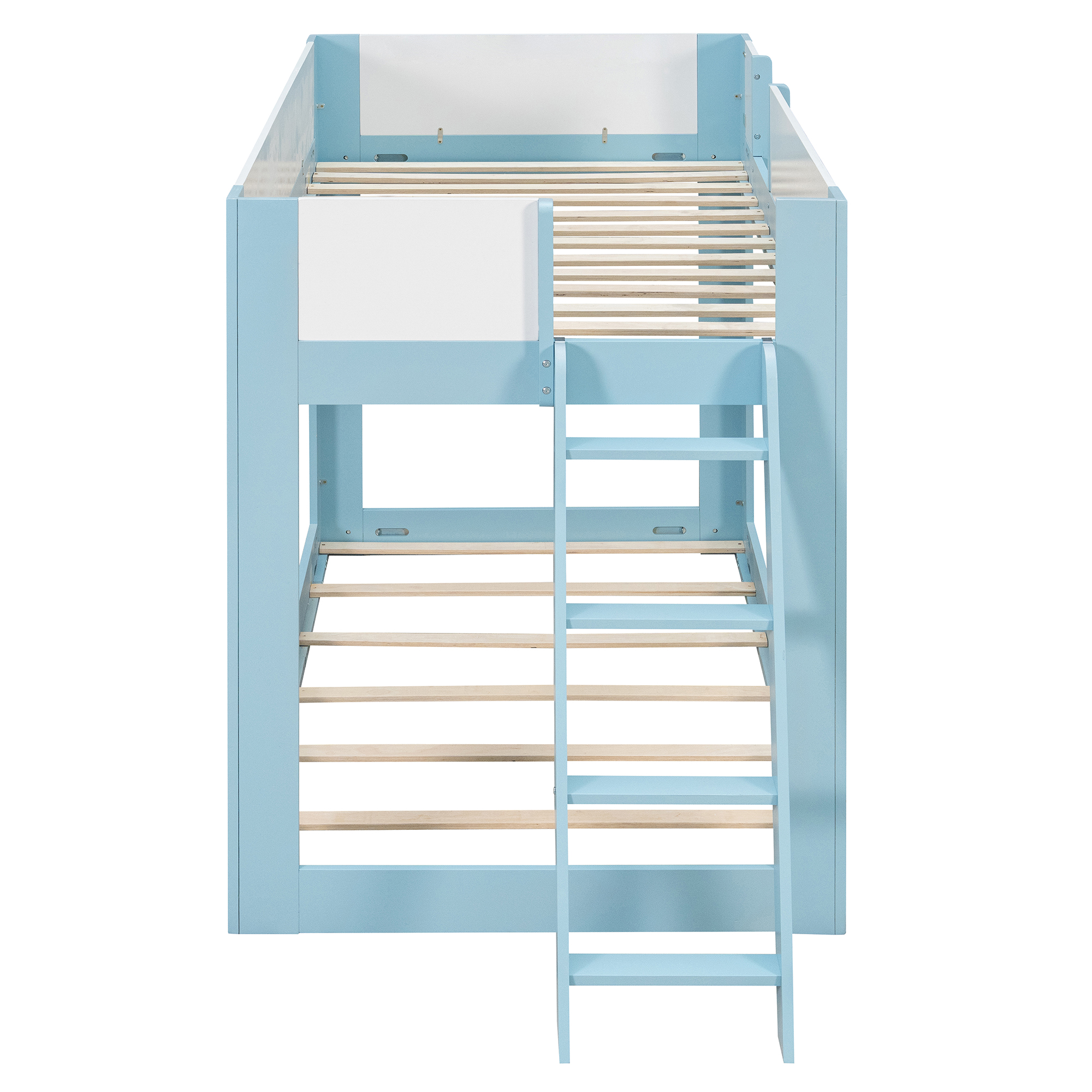 Twin Size Low Convertible Bunk Bed With Reversible Ladder And Safety Guardrails