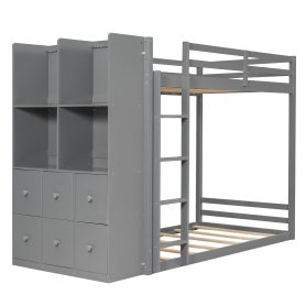 Twin Size Bunk Bed with Drawers, Shelves and Light