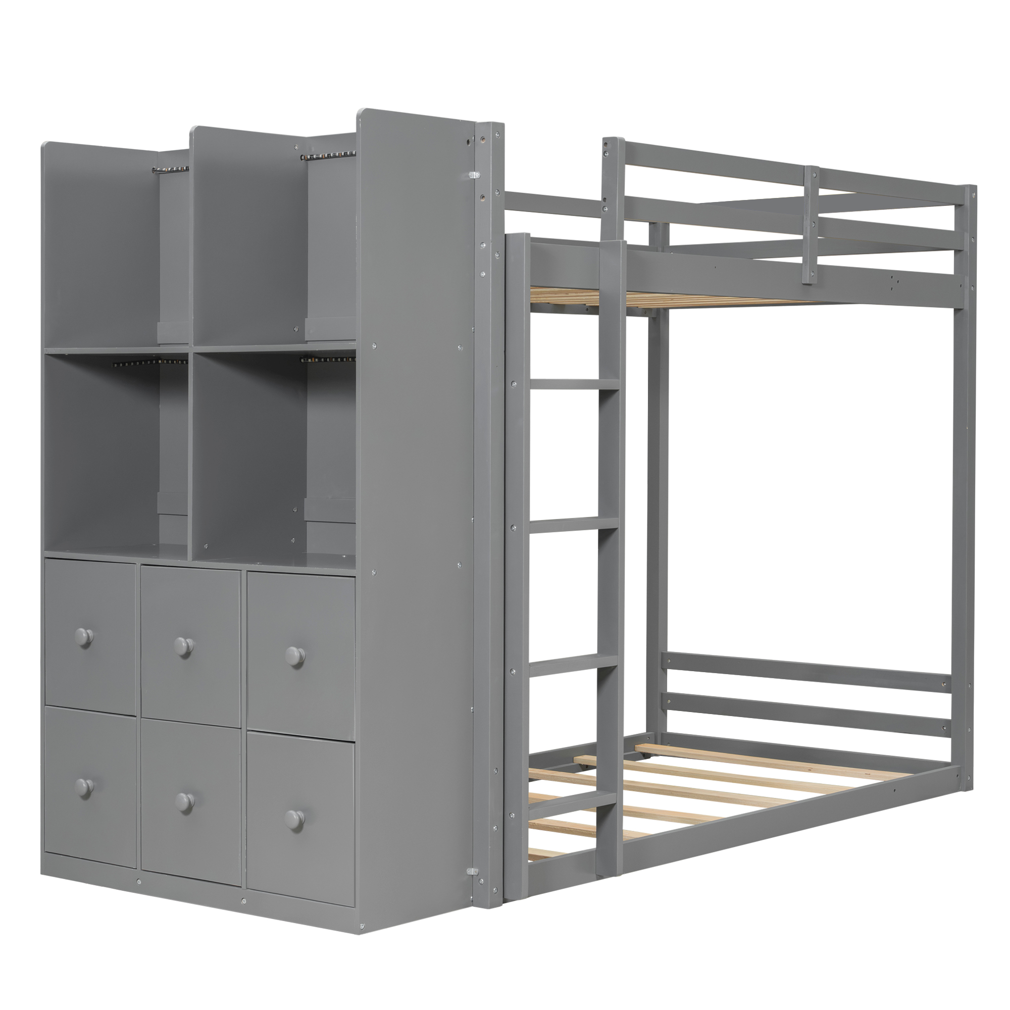 Twin Size Bunk Bed with Drawers, Shelves and Light