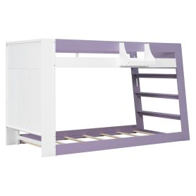 Twin Over Twin XL Bunk Bed with Storage Shelves & Guardrail Storage Basket