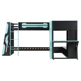 L-Shaped Wooden Twin Size Gaming Bed Frame with RGB LED Lights, USB Ports, TV Stand & Storage Shelves