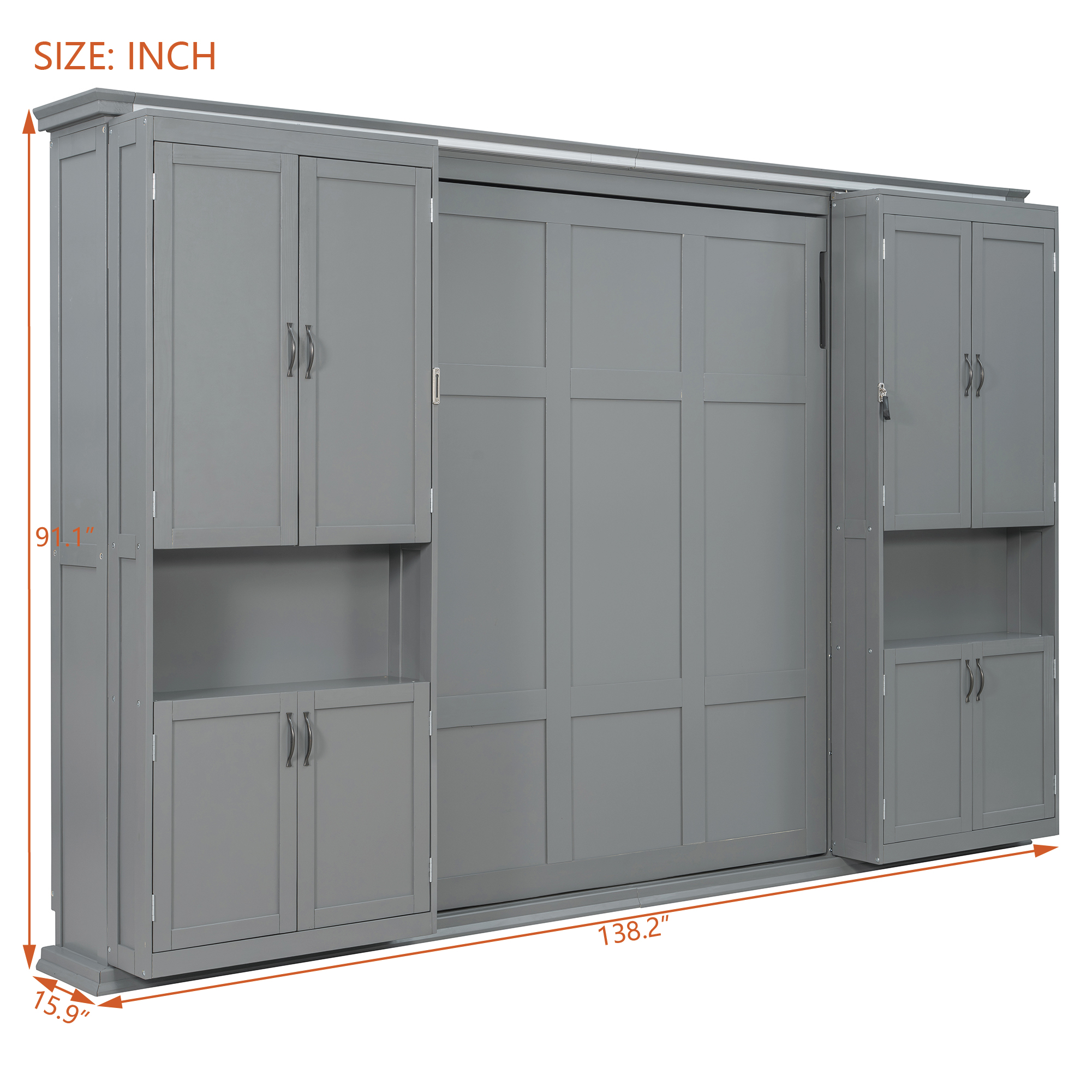 Queen-size Murphy Bed with Dual Sliding Storage Cabinets