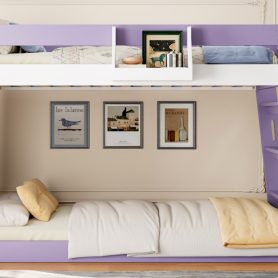Twin Over Twin XL Bunk Bed with Storage Shelves & Guardrail Storage Basket
