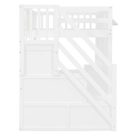 Twin Size Loft Bed with Storage Steps, LED Light, Under Bed Cabinets