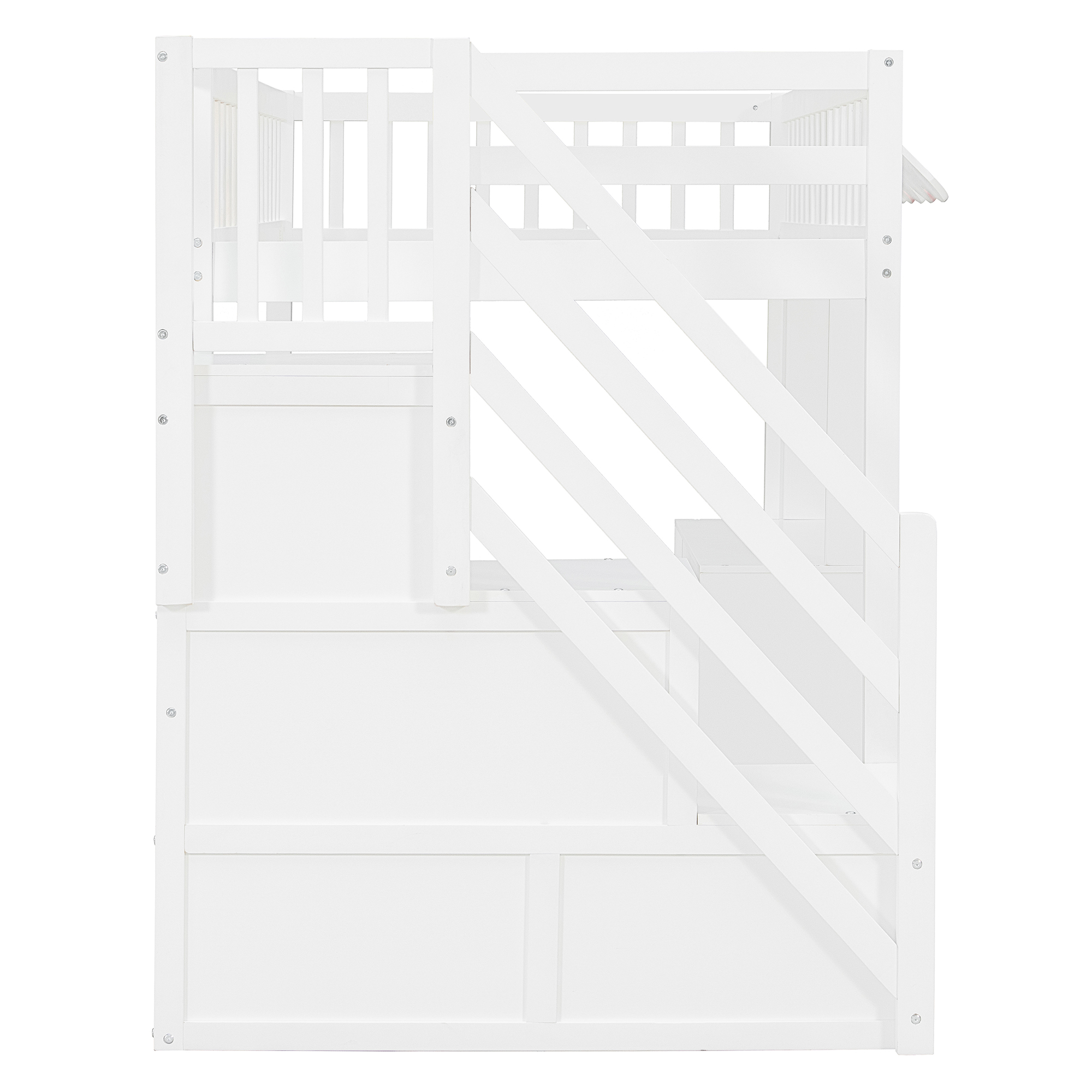 Twin Size Loft Bed with Storage Steps, LED Light, Under Bed Cabinets