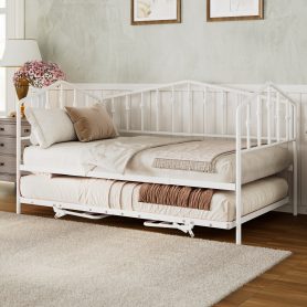 Twin Size Stylish Metal Daybed with Twin Size Adjustable Trundle