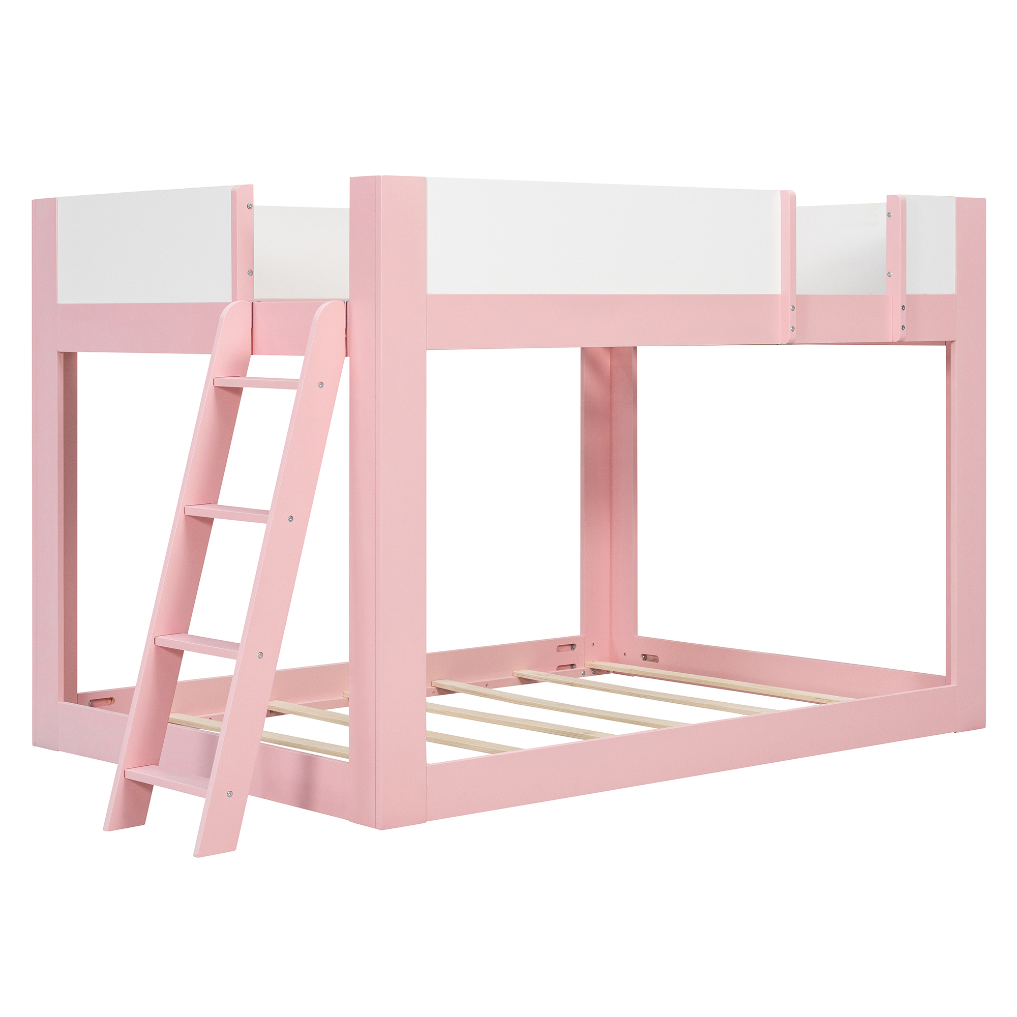 Full Size Low Convertible Bunk Bed With Reversible Ladder And Safety Guardrails