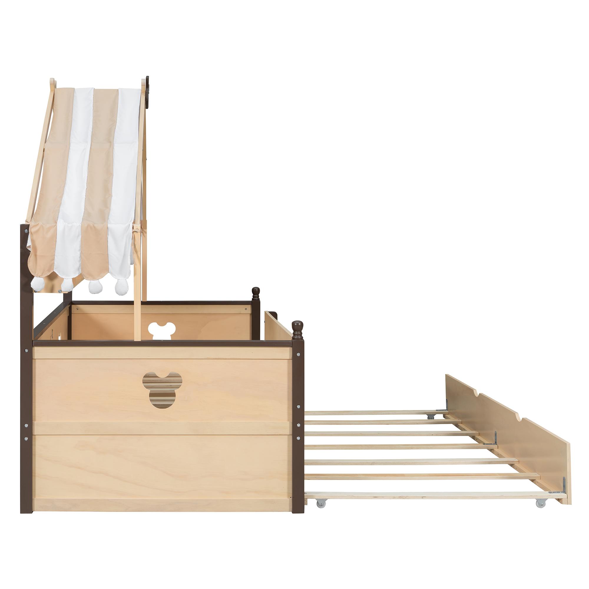 Twin Size House-Shaped Daybed with Built-In Bookshelf and Trundle
