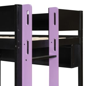 Twin Size Solid Wood Loft Bed with Desk, Storage Cabinet and Wardrobe