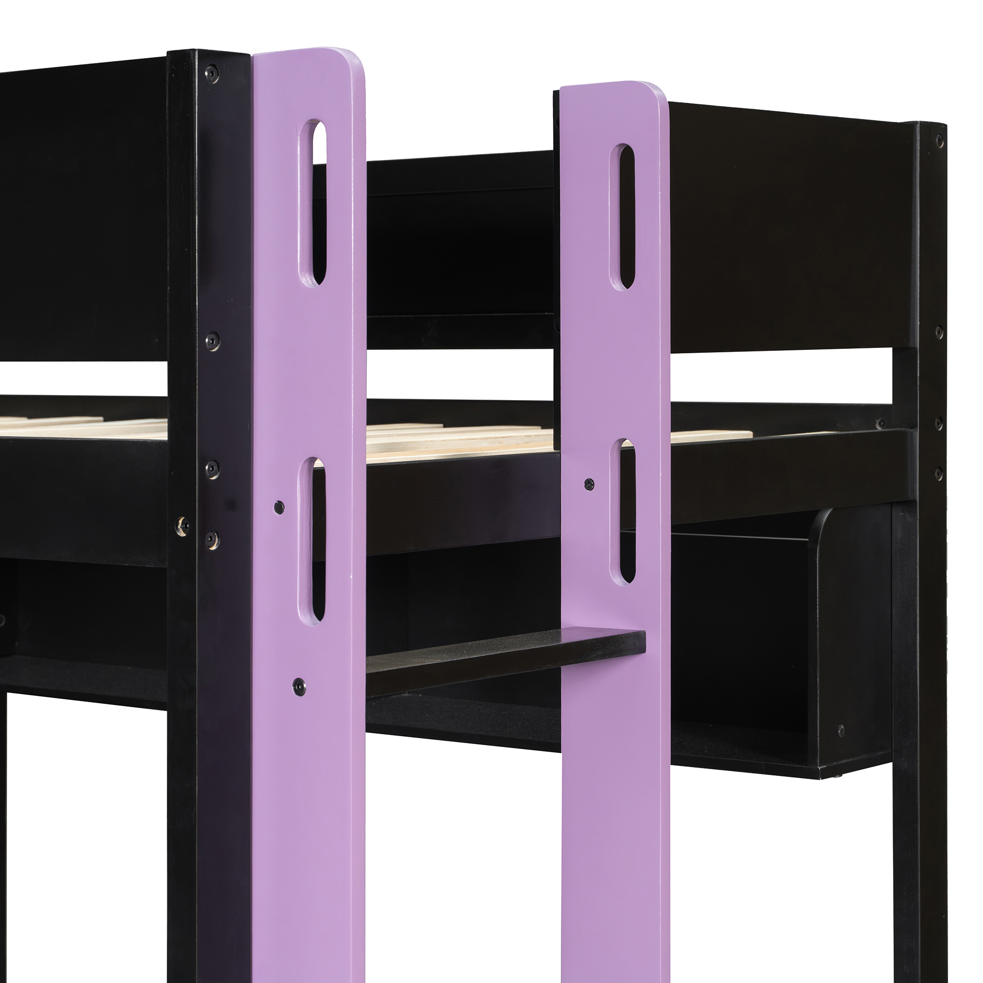 Twin Size Solid Wood Loft Bed with Desk, Storage Cabinet and Wardrobe