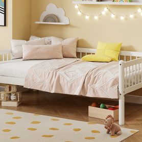 Twin Pine Wood Daybed With 3-Side Guardrails & 10 Support Slats