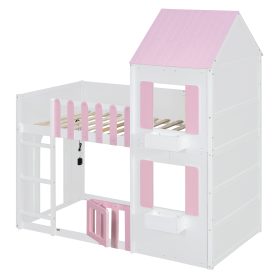 Modern Playful Design Twin Over Twin House Bunk Bed
