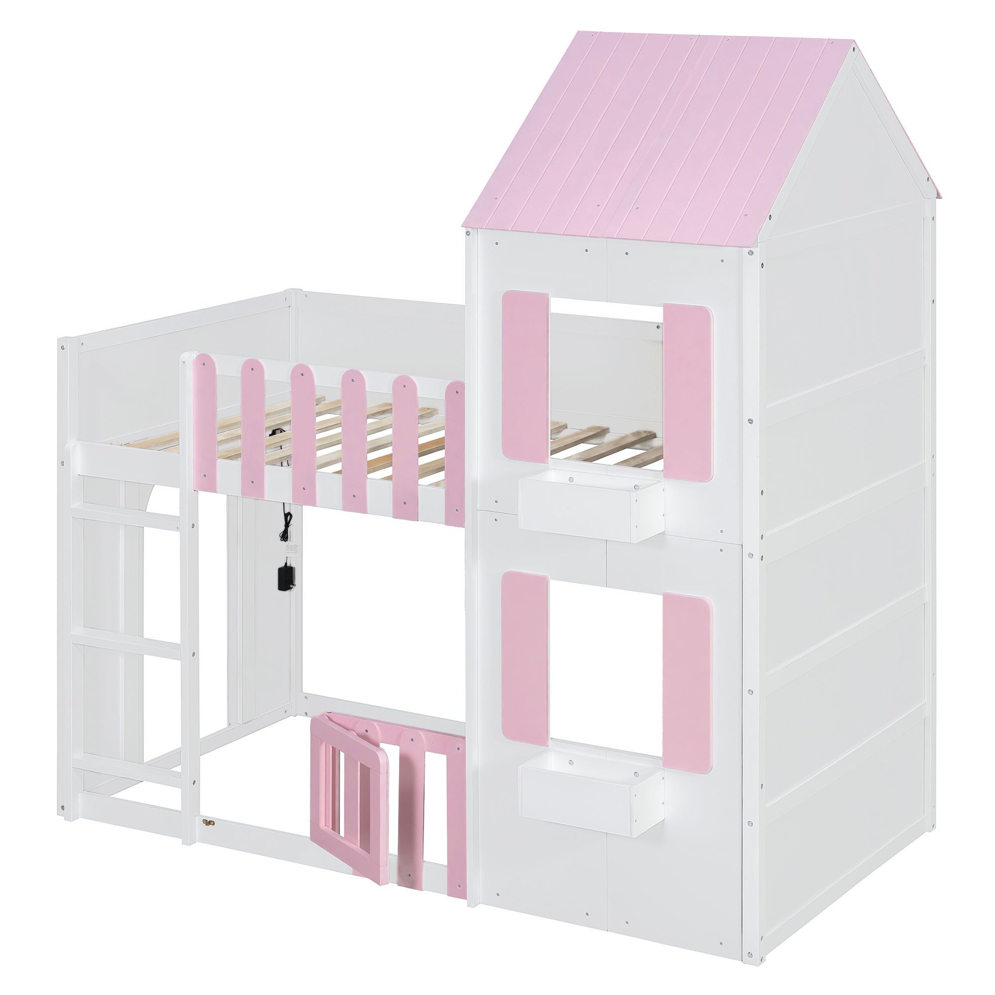 Modern Playful Design Twin Over Twin House Bunk Bed