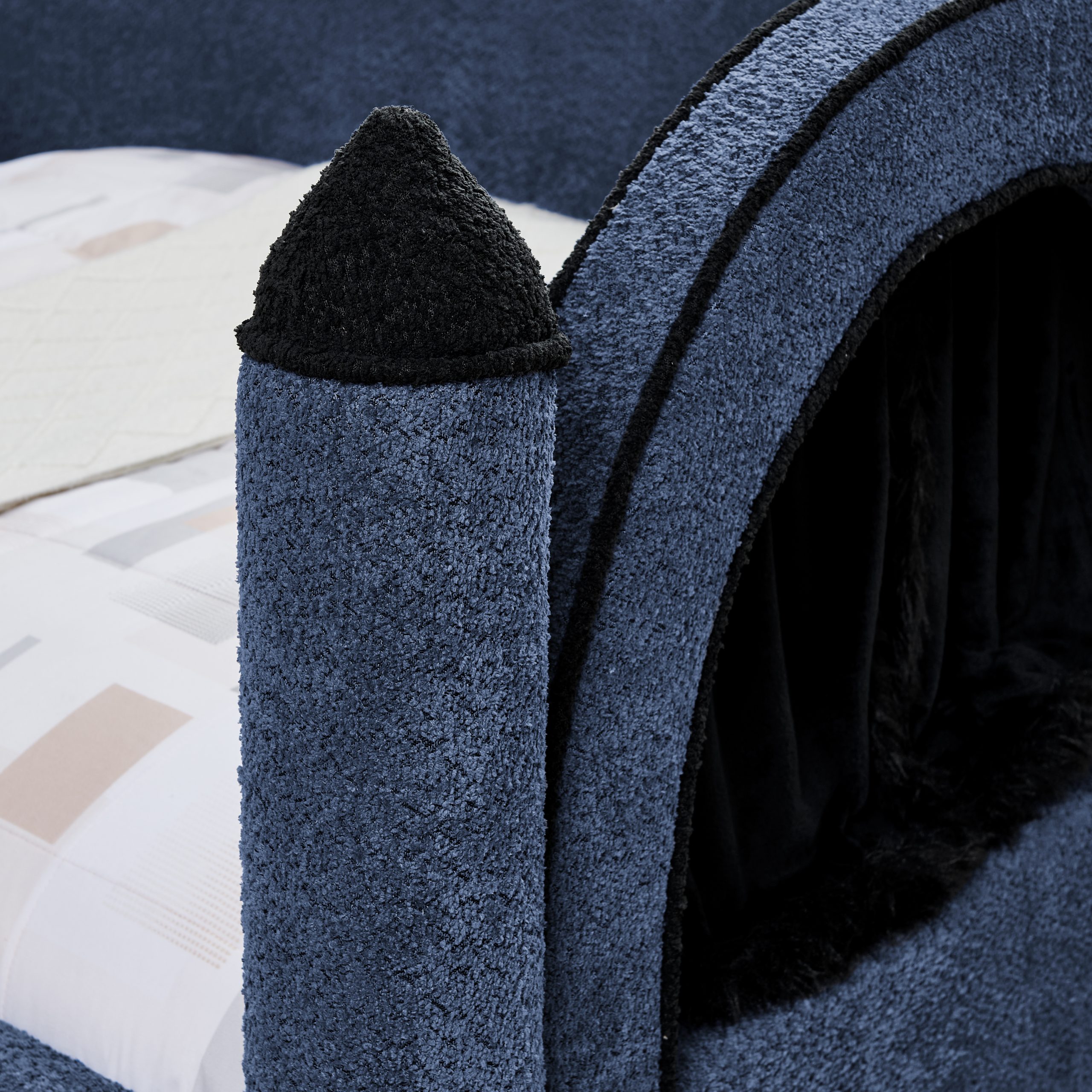 Twin Size Castle Bed with Safety Guardrail and Curtain