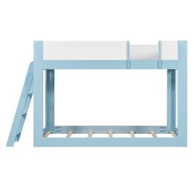 Twin Size Low Convertible Bunk Bed With Reversible Ladder And Safety Guardrails