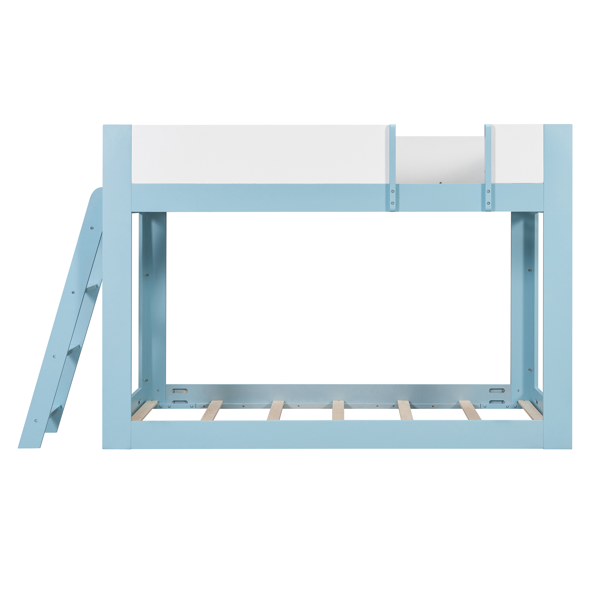 Twin Size Low Convertible Bunk Bed With Reversible Ladder And Safety Guardrails