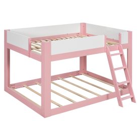 Queen Size Low Convertible Bunk Bed With Reversible Ladder And Safety Guardrails