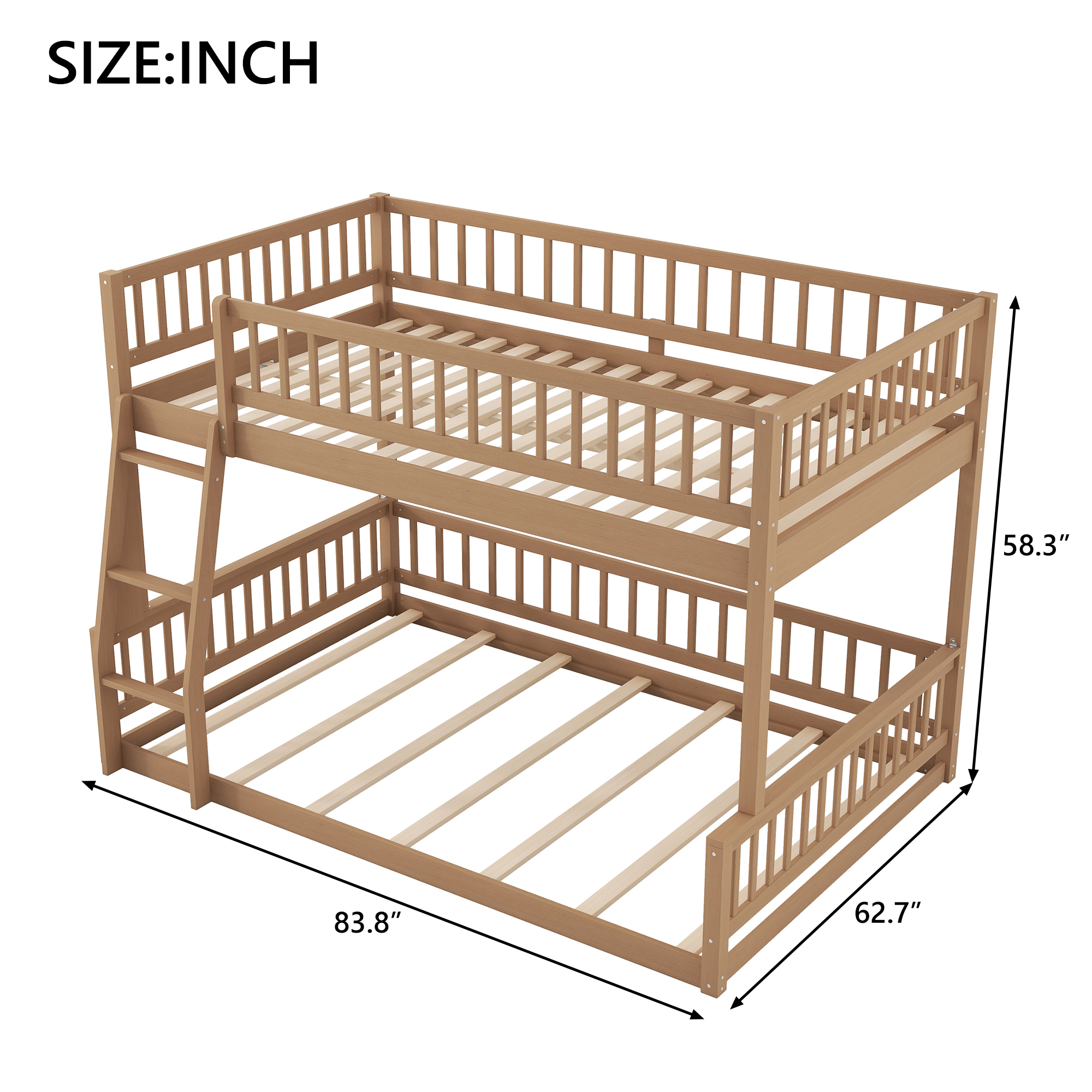 Full XL over Queen Bunk Bed with Ladder and Guardrail