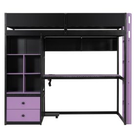 Twin Size Solid Wood Loft Bed with Desk, Storage Cabinet and Wardrobe