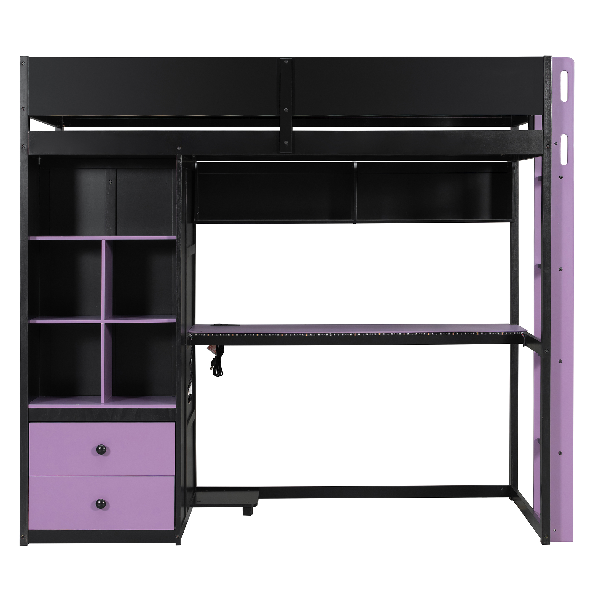 Twin Size Solid Wood Loft Bed with Desk, Storage Cabinet and Wardrobe