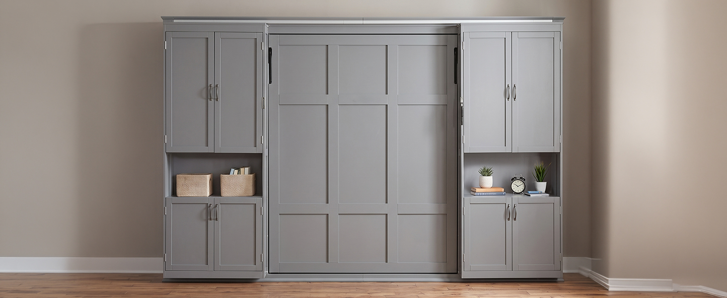 Queen-size Murphy Bed with Dual Sliding Storage Cabinets