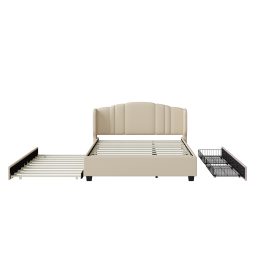 Queen Size Upholstered Platform Bed With Wingback Headboard, One Twin Trundle And 2 Drawers