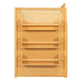 Twin Size Bunk Bed with 3-Tier Storage Shelf, Rattan Decor, Privacy Curtains & Lights