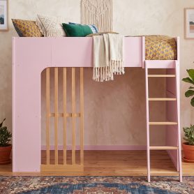 Full Size Wooden High Sleeper Loft Bed with Ladder and Storage Shelves
