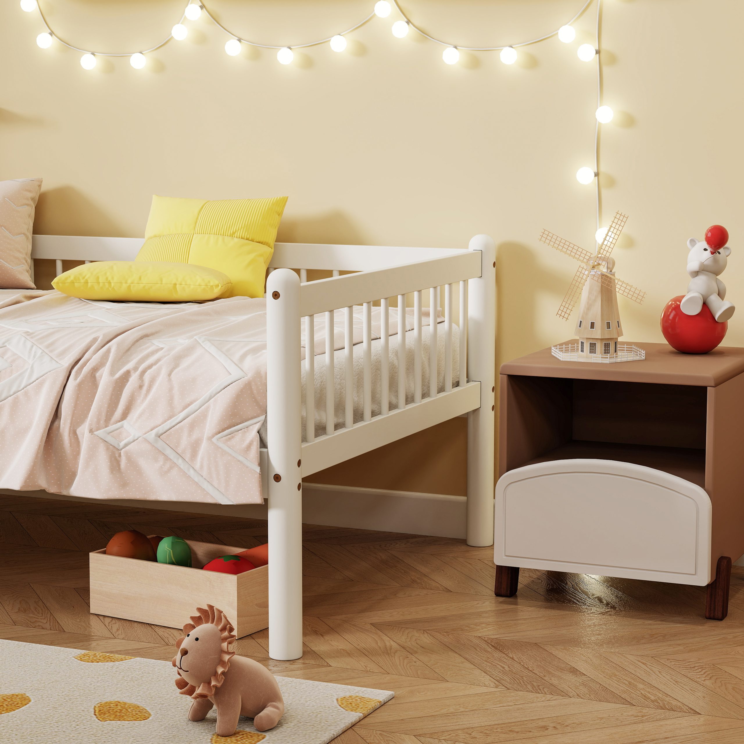 Twin Pine Wood Daybed With 3-Side Guardrails & 10 Support Slats
