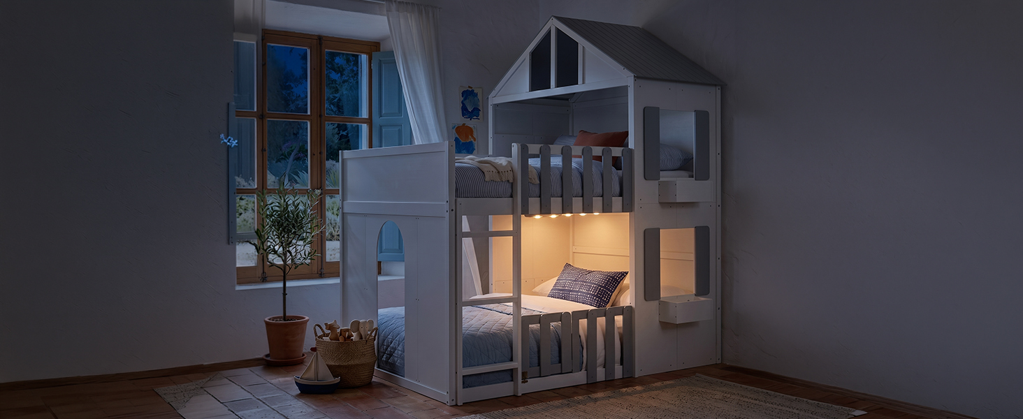 Modern Playful Design Full Over Full House Bunk Bed