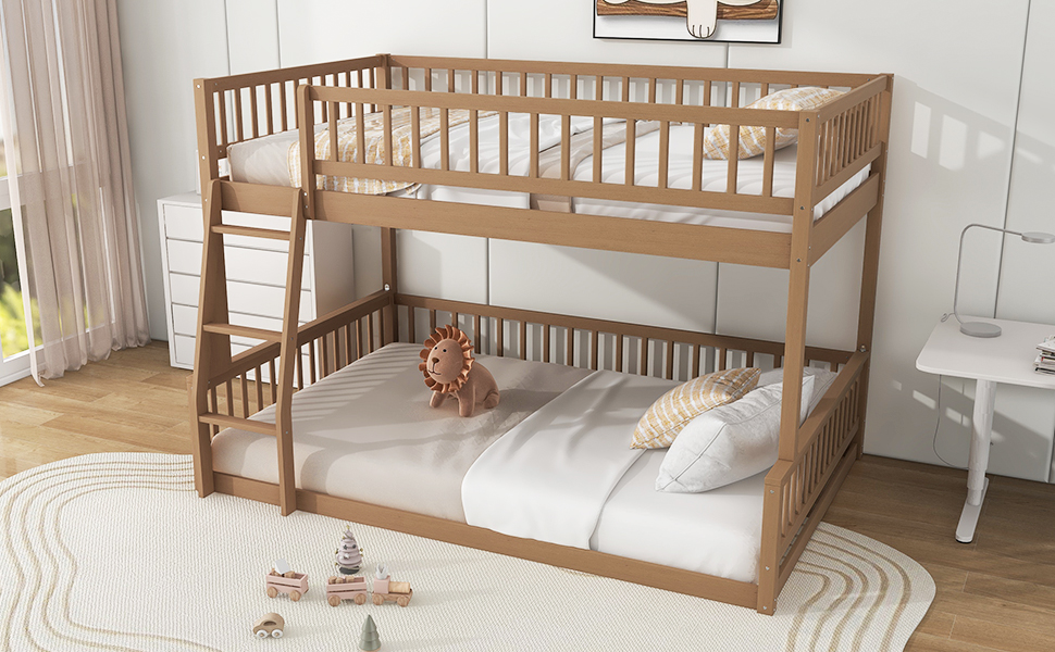 Full XL over Queen Bunk Bed with Ladder and Guardrail