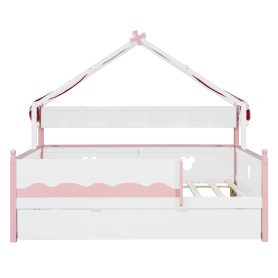 Full Size House-Shaped Daybed with Built-In Bookshelf and Trundle