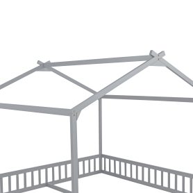 Double Twin House-Shaped Floor Bed with Safety Guardrails