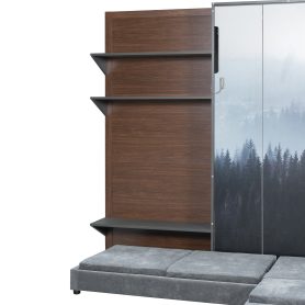 Twin Murphy Bed with Storage Cabinet, Open Shelving & USB Port, Large Sofa Front