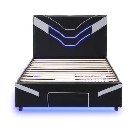 Twin Size Upholstered Gaming Bed Frame with LED Lights