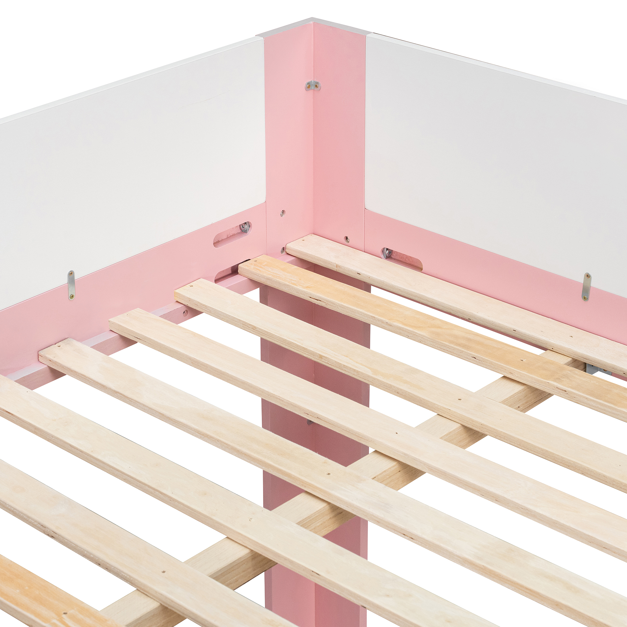 Queen Size Low Convertible Bunk Bed With Reversible Ladder And Safety Guardrails