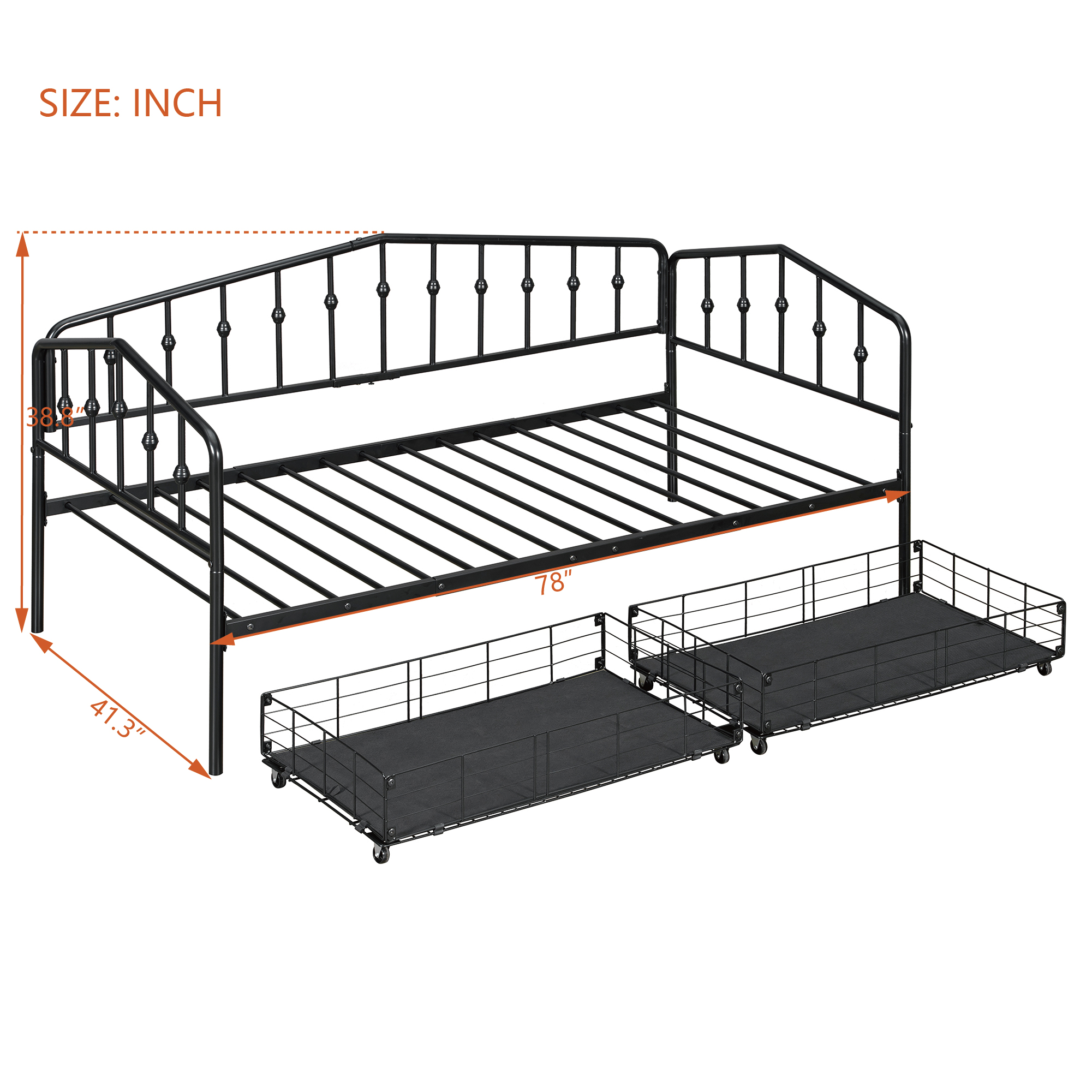 Twin Size Stylish Metal Daybed with 2 Drawers