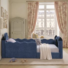 Twin Size Castle Bed with Safety Guardrail and Curtain