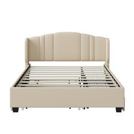 Queen Size Upholstered Platform Bed With Wingback Headboard, One Twin Trundle And 2 Drawers