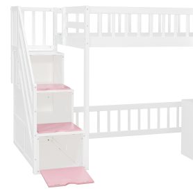 Twin Size Loft Bed with Storage Steps, LED Light, Under Bed Cabinets