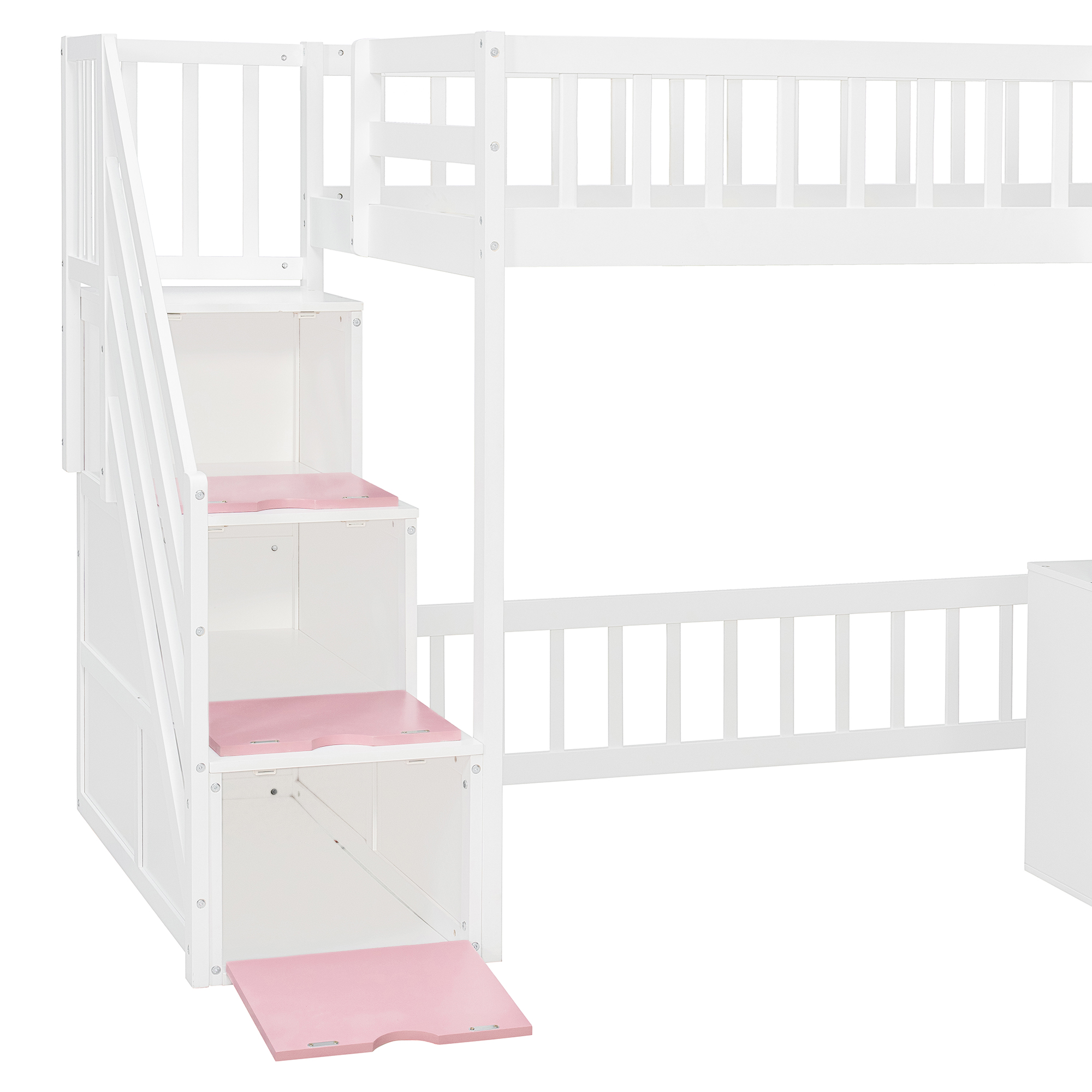 Twin Size Loft Bed with Storage Steps, LED Light, Under Bed Cabinets