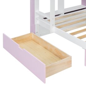 Twin Over Twin House Bed with Storage Drawers & Shelves