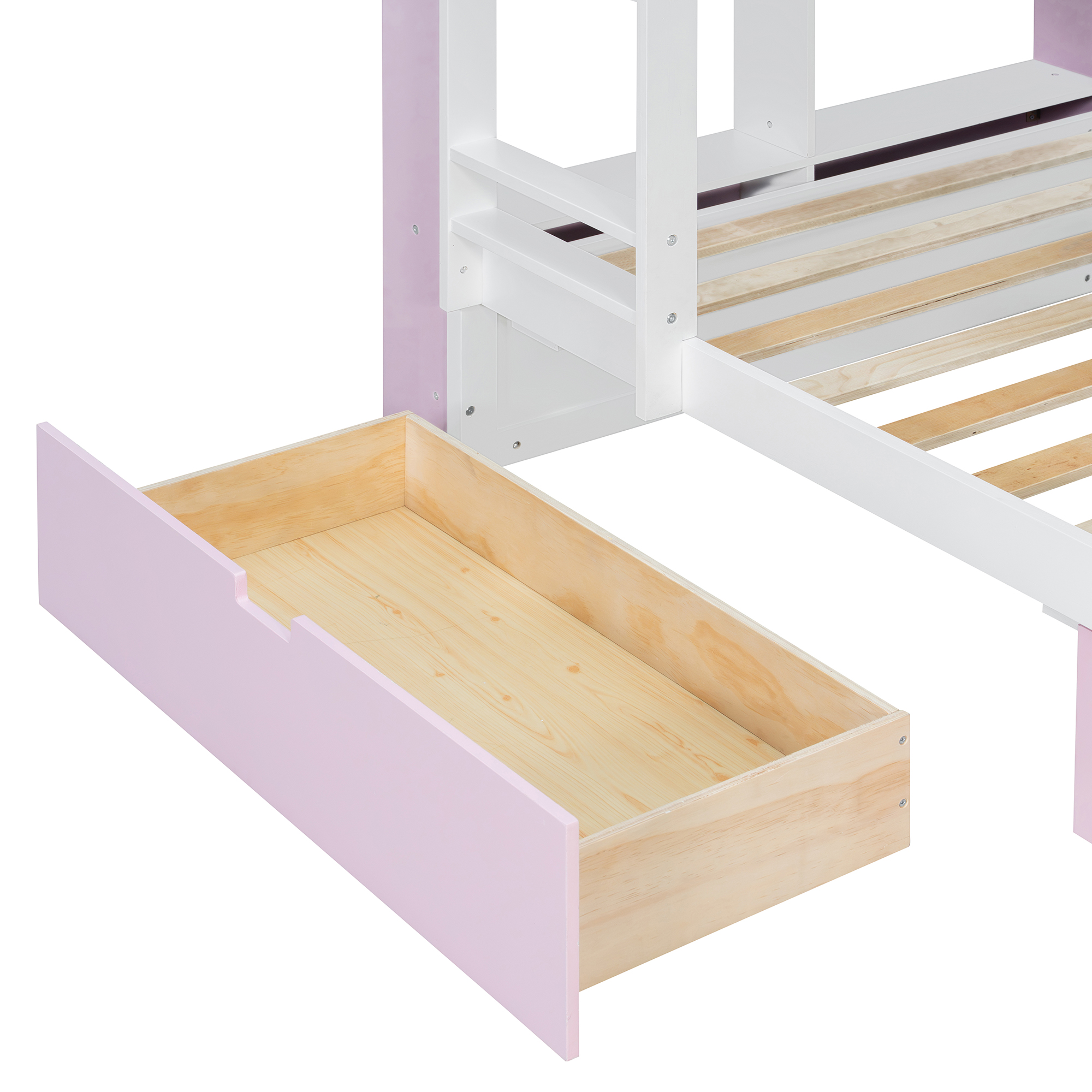 Twin Over Twin House Bed with Storage Drawers & Shelves